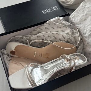 Badgley Mischka Silver and White Heels